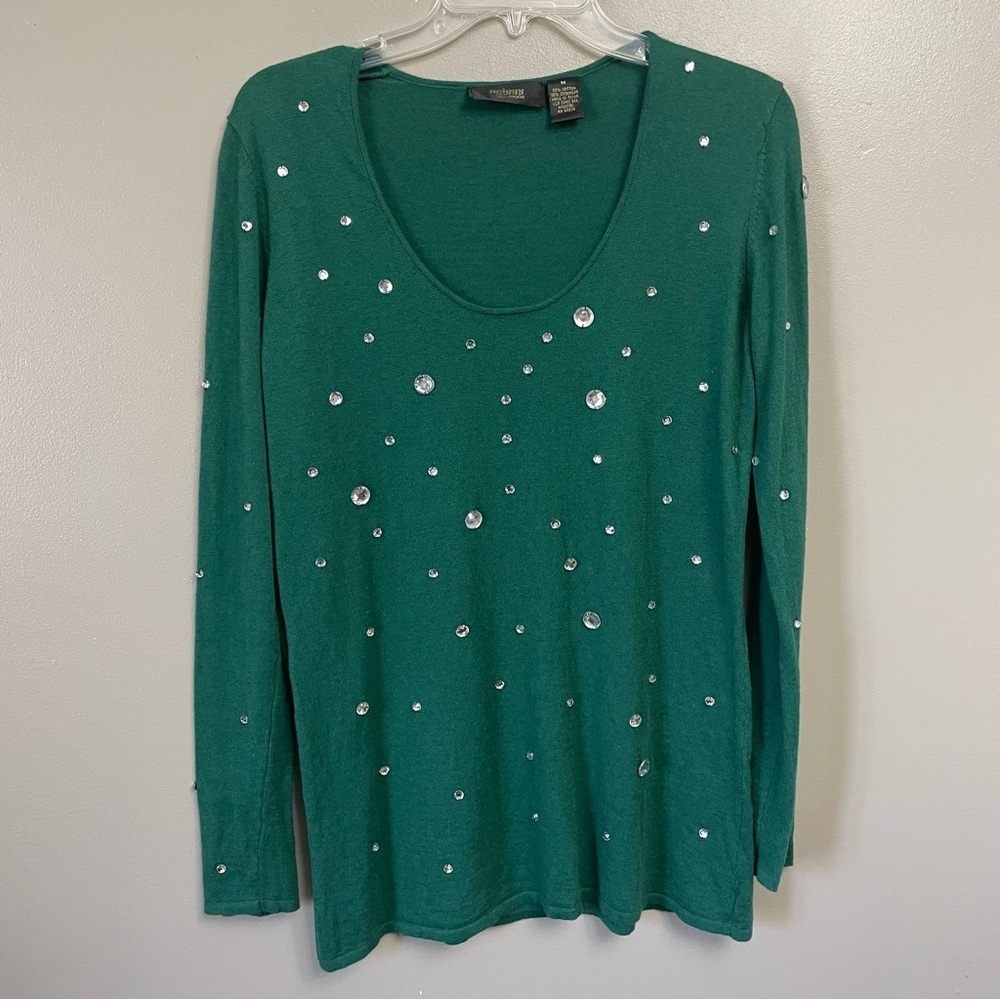 TWIGGY LONDON womens medium scoop neck sweater  pullover cashmere cotton studs